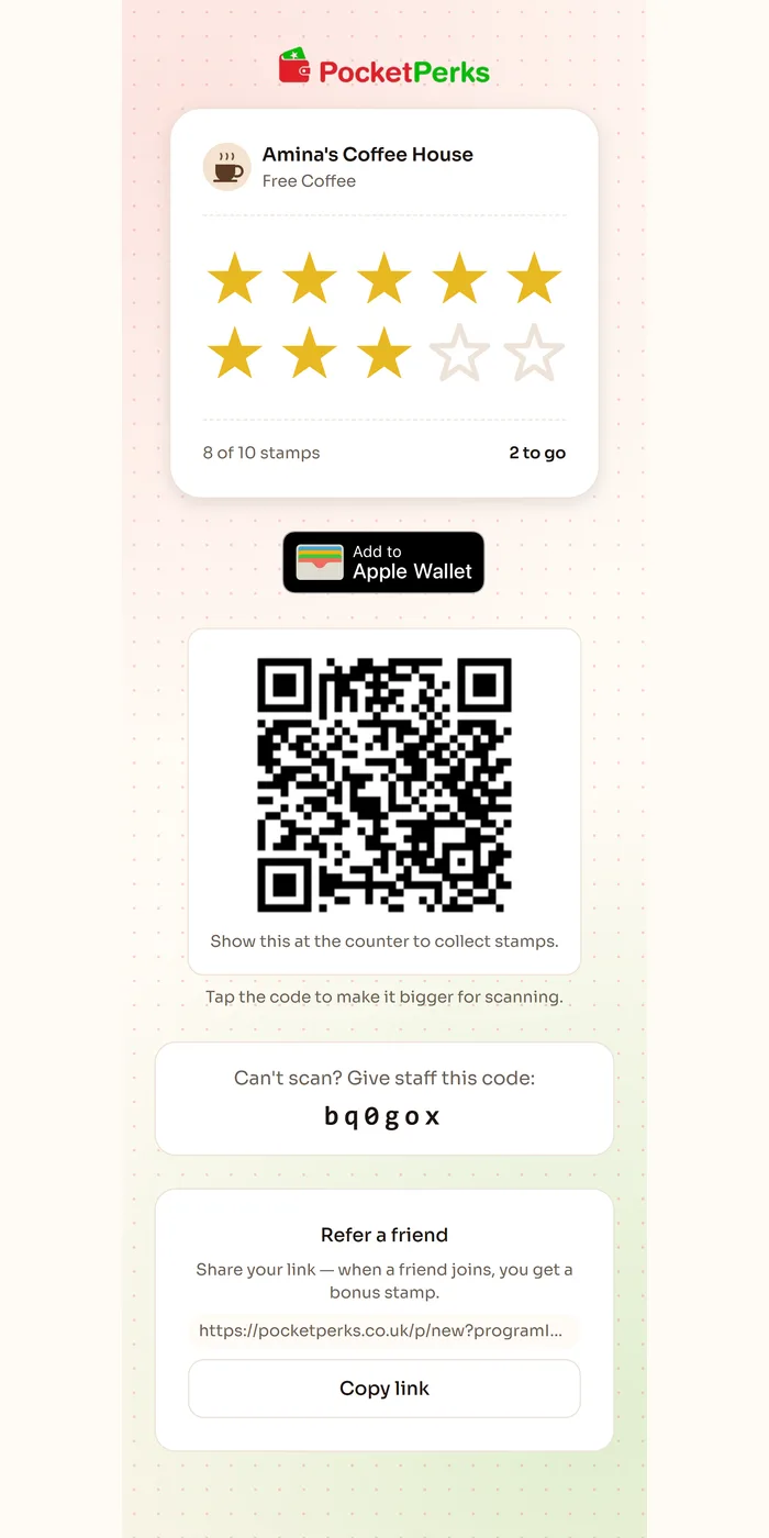 The card, ready for Apple Wallet