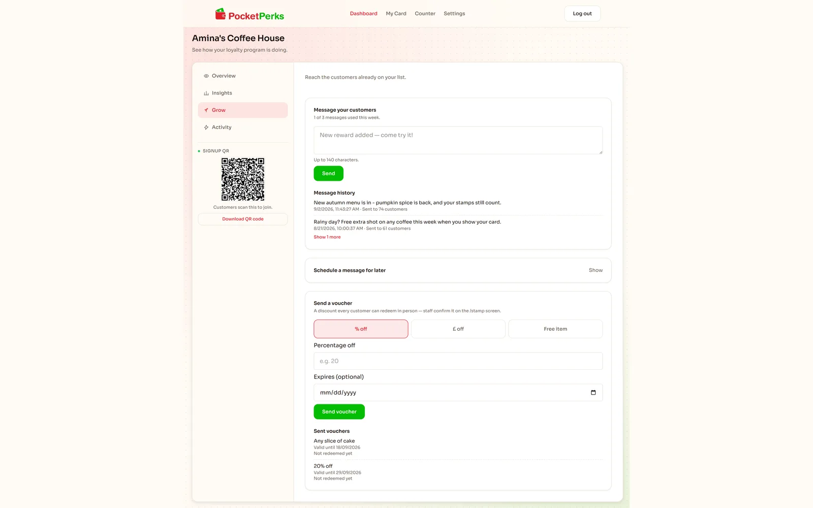Messaging customers and sending vouchers