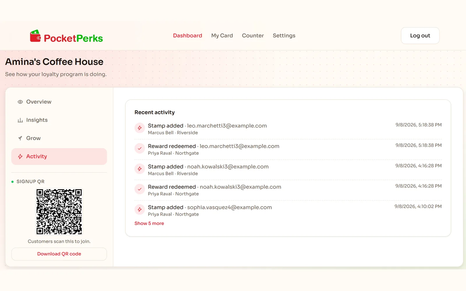 The live activity log